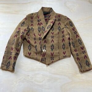 Mixed Blues Vintage Southwestern Wool Blend Cropped Blazer Jacket Tan size L